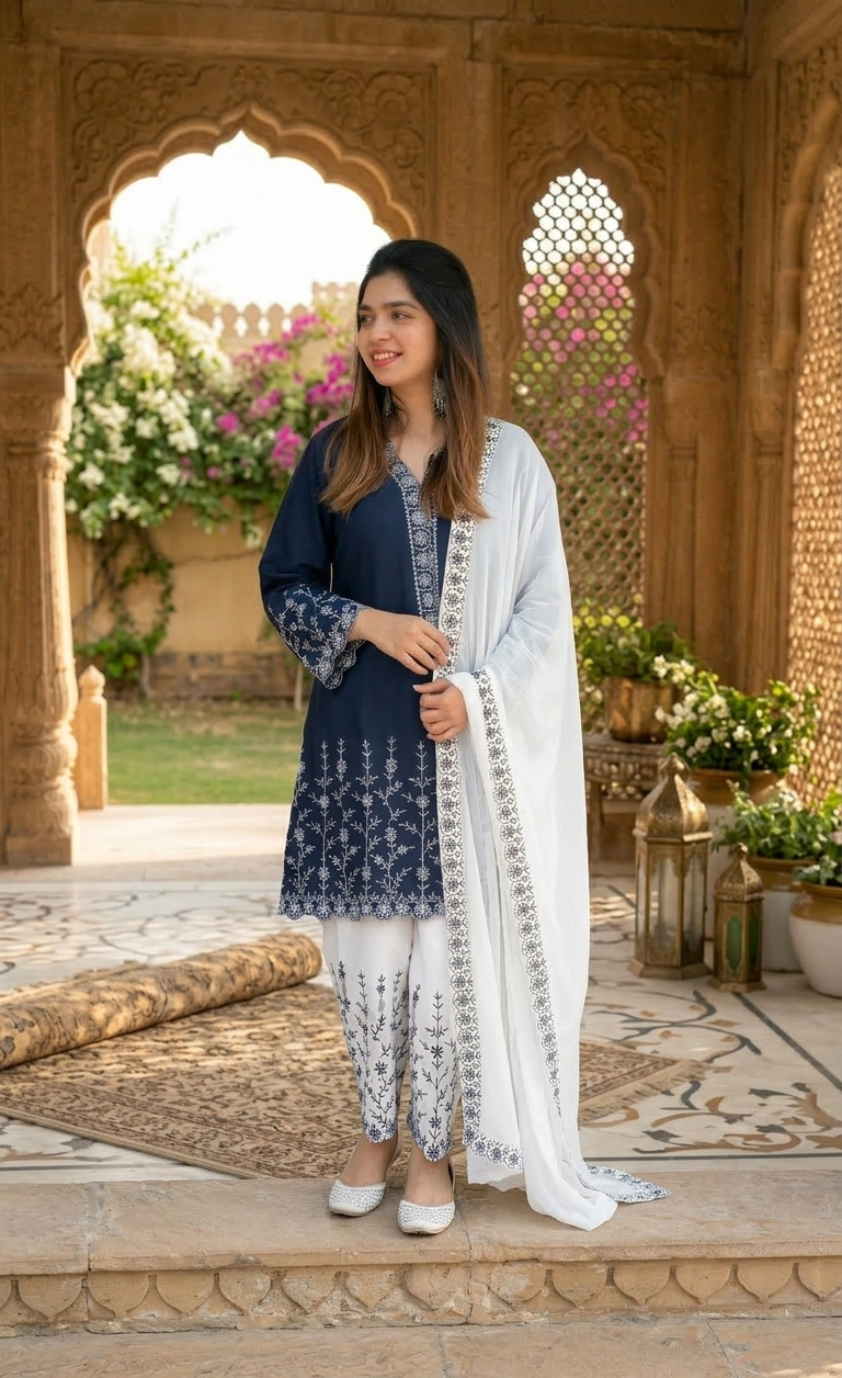 Soft Cotton Embroidery Three Piece